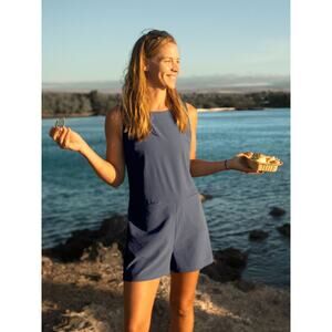 Title Nine Cirrus Lasercut Romper - Crinkle Blue Womens Size M *EUC